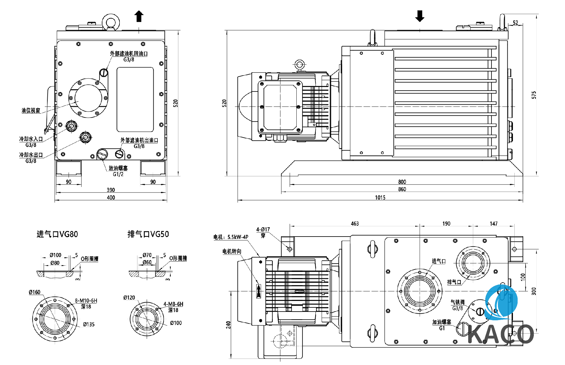 鮑斯BSV175雙級(jí)油封旋片式真空泵安裝尺寸圖紙